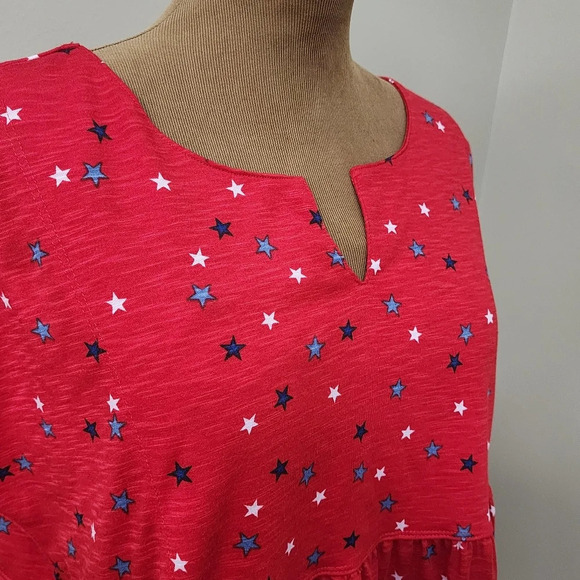 Multiples size L tiered dress red white blue stars notch neck 4th of July - Picture 2 of 7